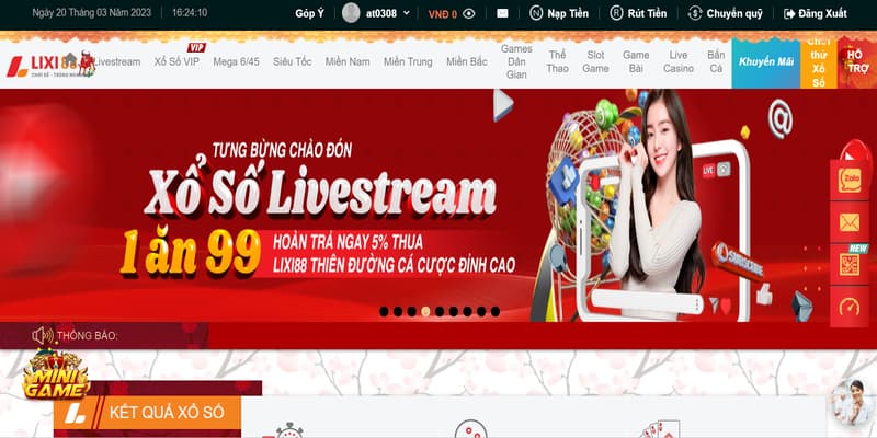 Tại giao diện Lixi88 người chơi chọn mục rút tiền